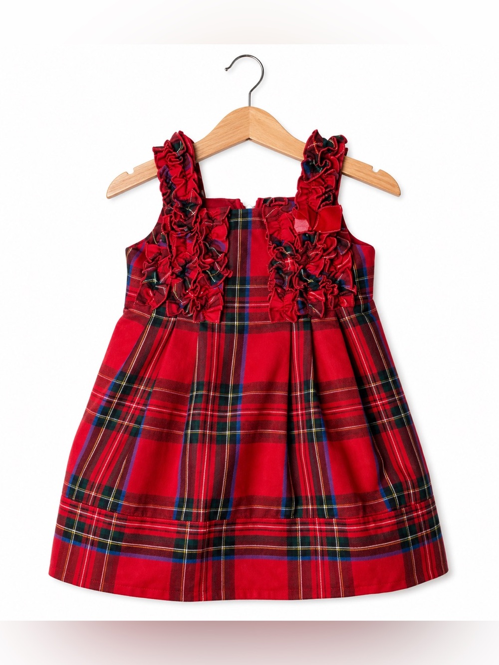 The Children’s Place Red Tartan Plaid Holiday Dress 18M Ruffle Pleated Holiday